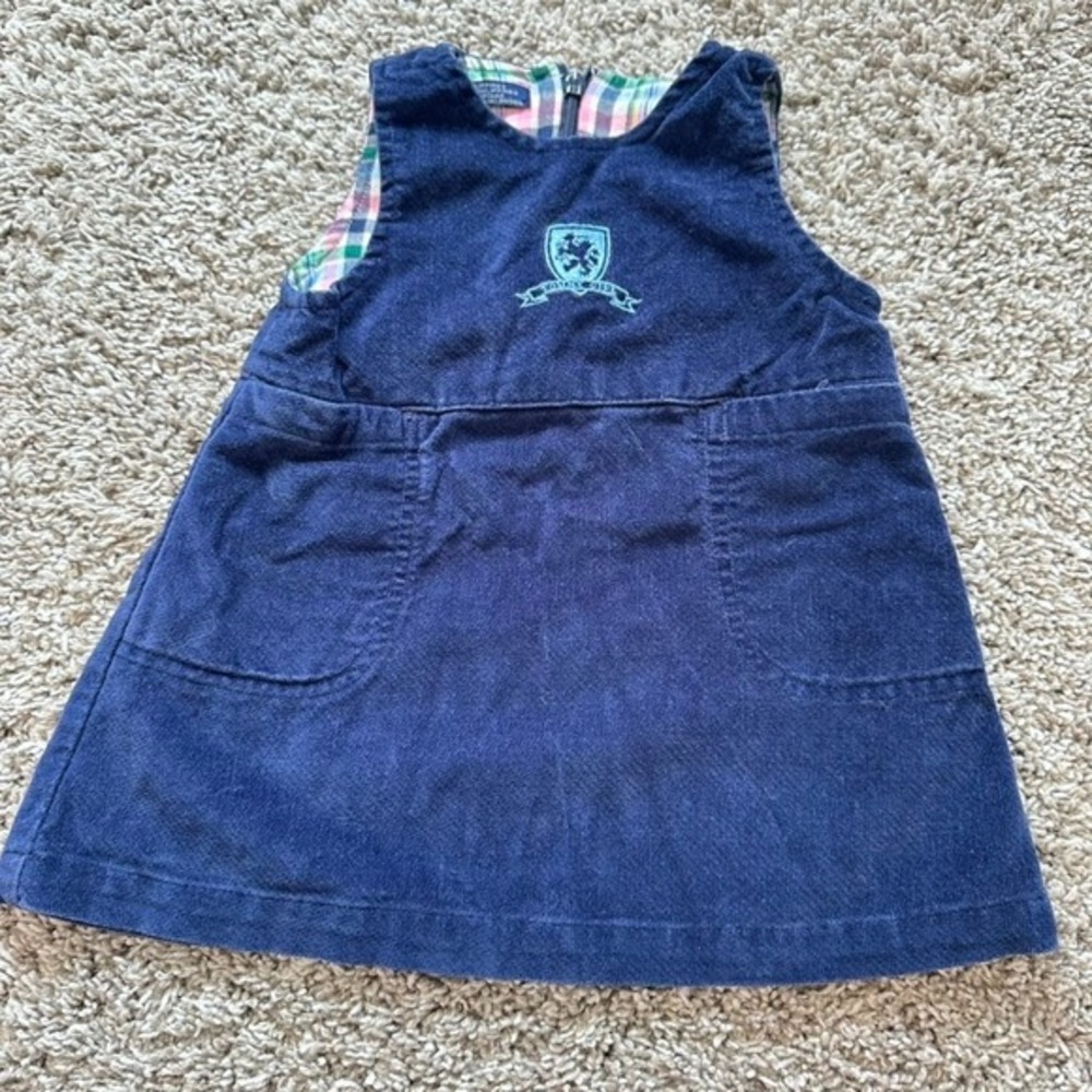 Tommy Hilfiger Girl Corduroy Jumper Dress‎ 6/12 Months Navy Blue Plaid Lined